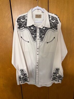 Scully Cream Western Shirt with Black Floral Yoke